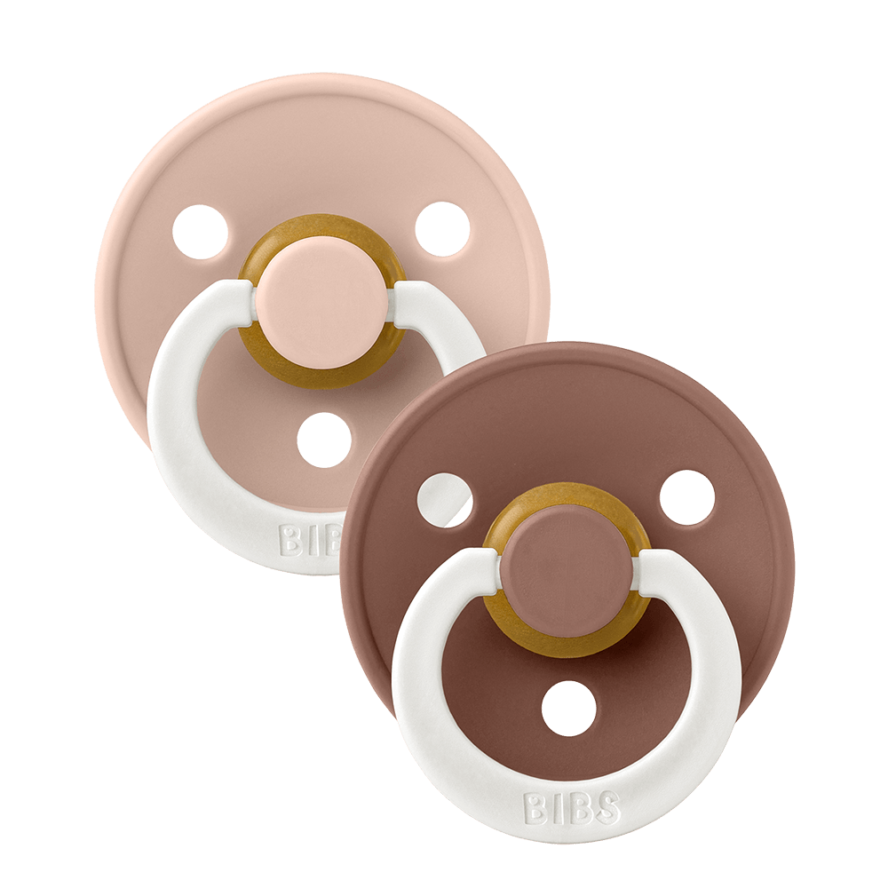 BIBS Colour rund sut str. 2, latex – Blush GLOW/Woodchuck (2-pack) - MamaMilla