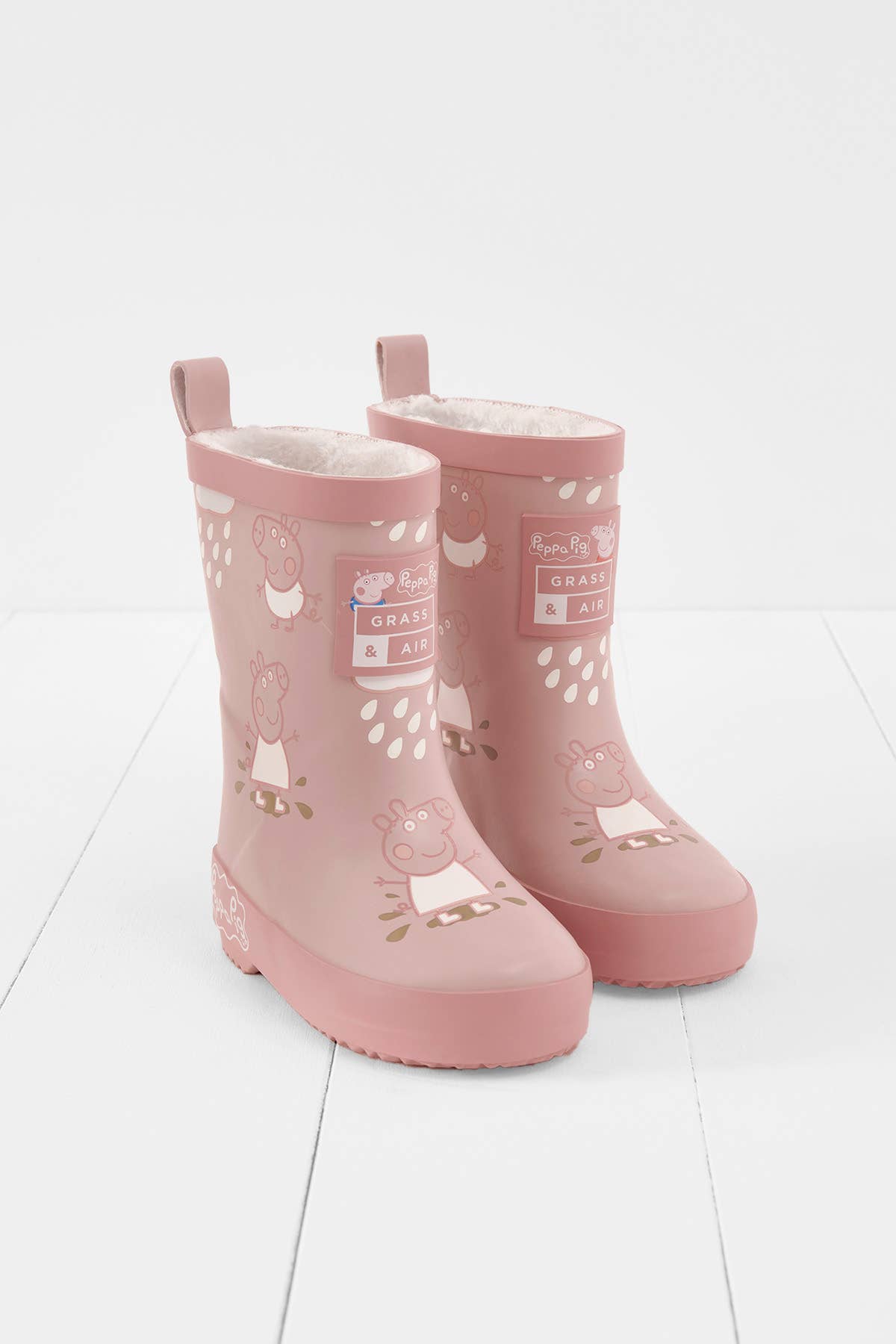 Grass & Air Peppa Pig rosa gummistøvler med teddyfleece