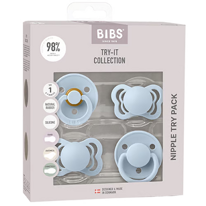 Bibs Try it - startpakke med sutter - Baby Blue