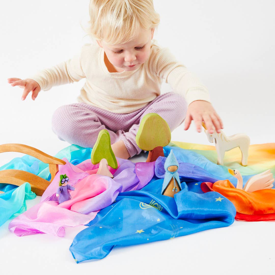 Sarahs Silk Mini Enchanted Playsilks - 100% Silk Natural, Waldorf Toys: Rainbow - - MamaMilla