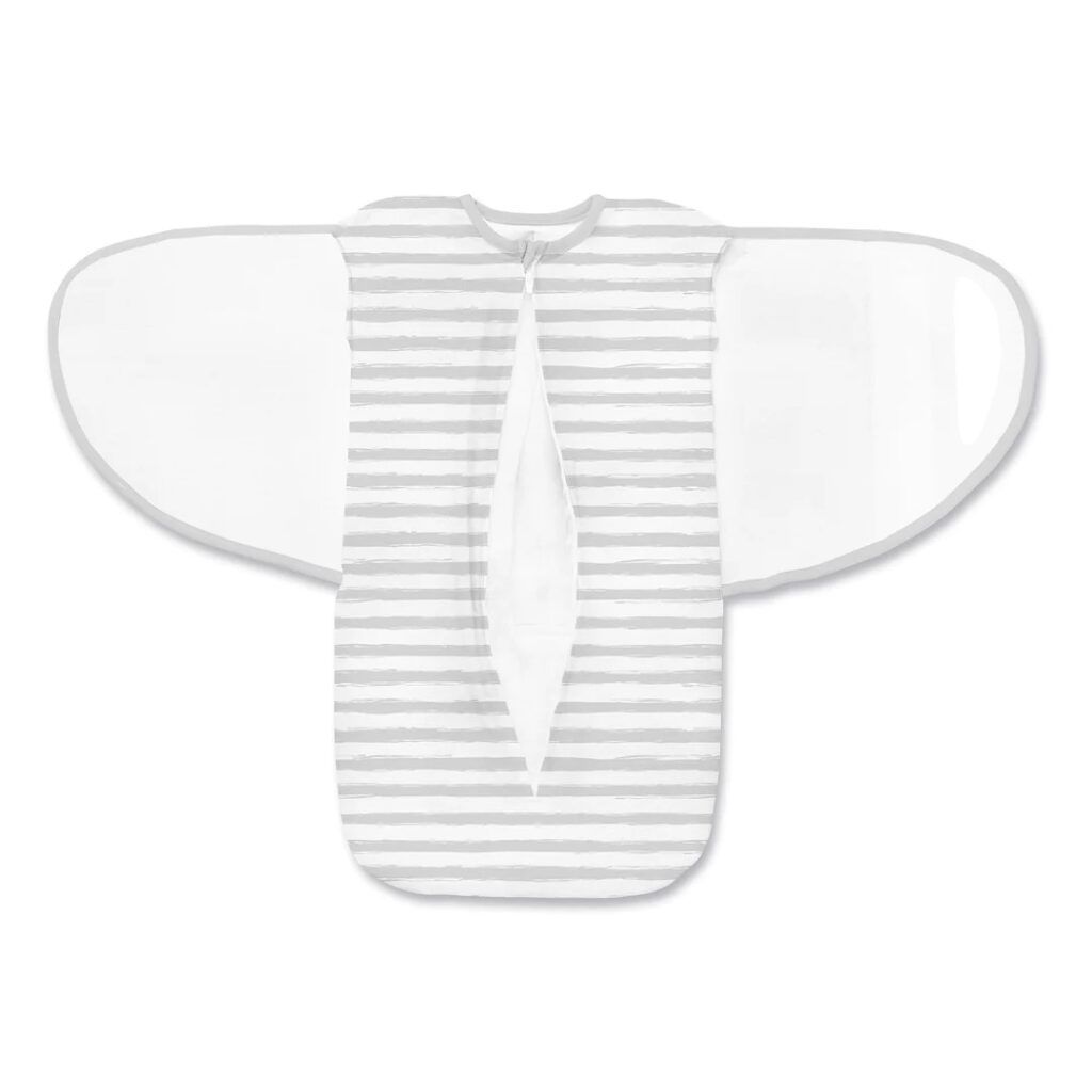 Atmungsaktives Baby – 3-in-1-Wickeltuch – Graue Streifen – MamaMilla